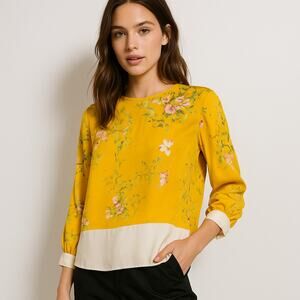 N°21 Size 38 Silk Blouse Yellow Floral Print Made in Italy